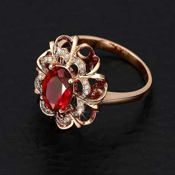Jewelry - Ruby Diamond Baguette 18k Rose Gold Ring